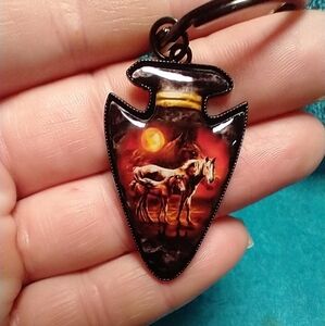 Black keychain horse orange moon jewelry